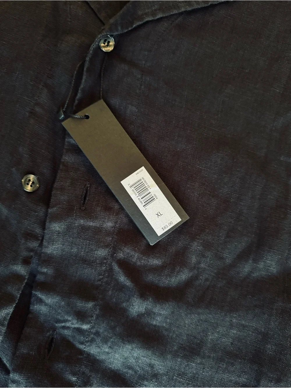 BANANA REPUBLIC Men’s Standard Fit Black Linen Long-Sleeve Button-Down Shirt